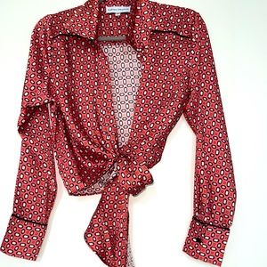 Print wrap long sleeve blouse.